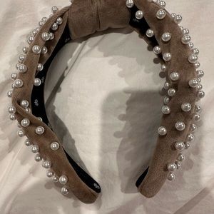 Lele Sadoughi velvet headband with pearl embellishment